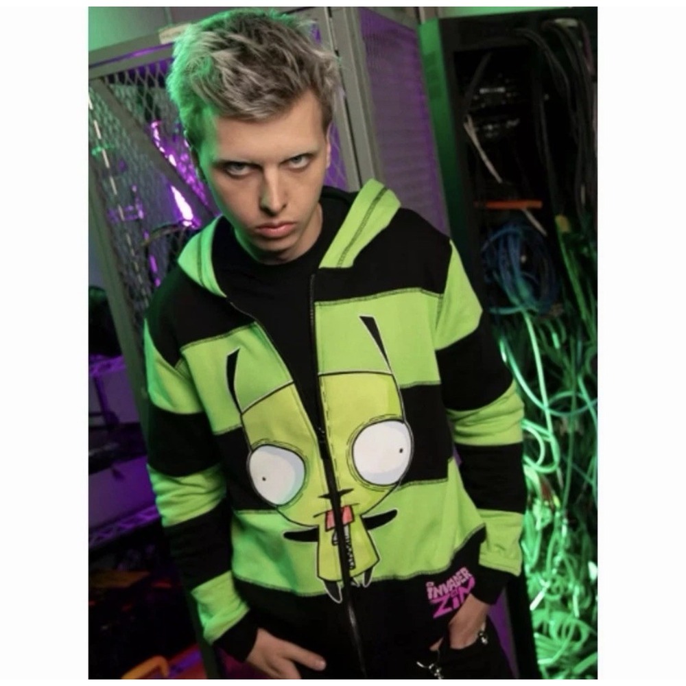Invader Zim Gir Hoodie Reversible Zip-Up Jacket Graphic Print Mens Size M